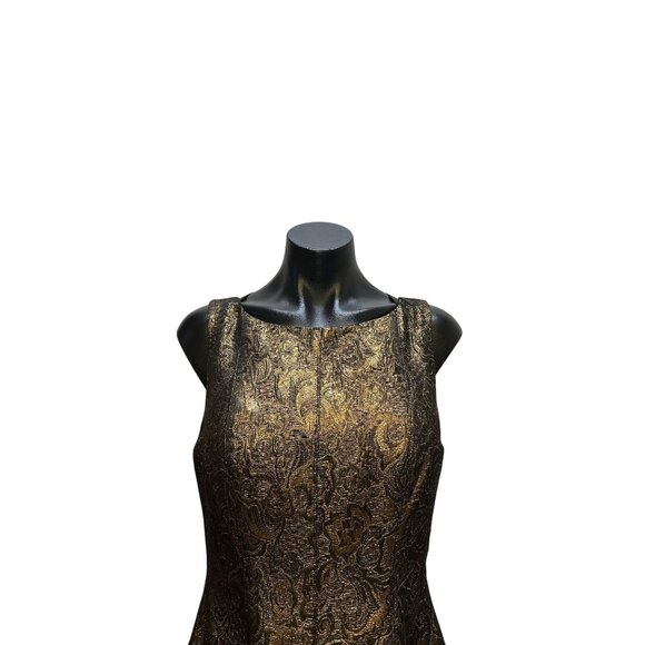 Halston Gold & Black Jacquard Fit & Flare Midi Dress - Picture 3 of 9